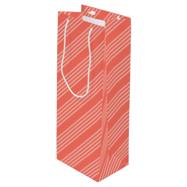 Living coral five stripes pattern wine gift bag (Front Angled)