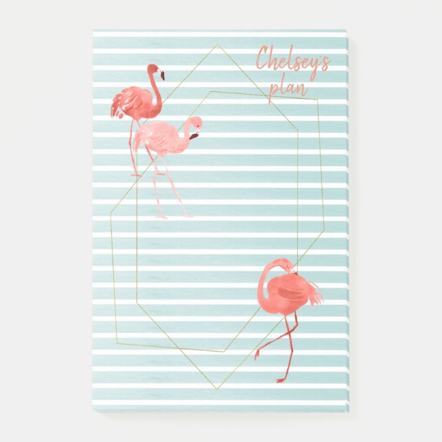Living Coral Flamingo Blue Stripe Geometric 4x6 Post-it Notes (Front)