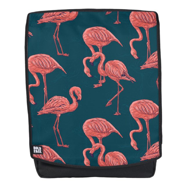 Living coral flamingo pattern backpack (Front)