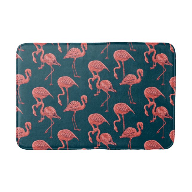 Living coral flamingo pattern bath mat (Front)