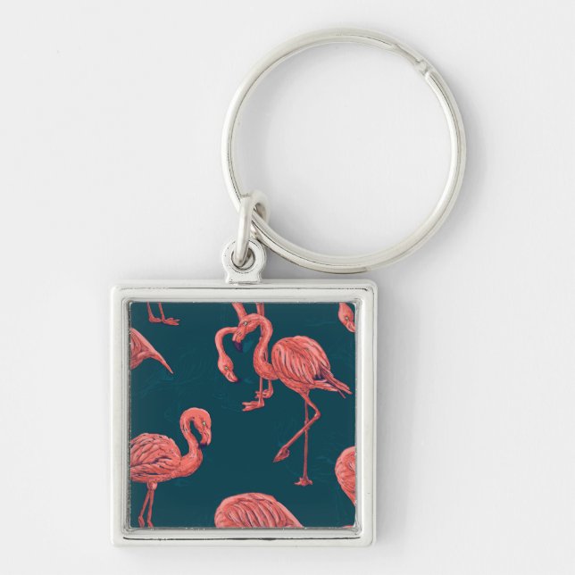 Living coral flamingo pattern key ring (Front)