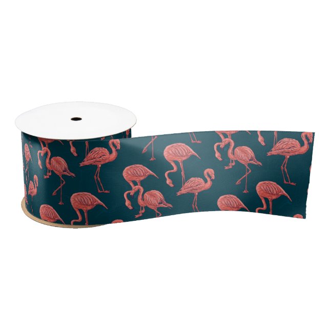 Living coral flamingo pattern satin ribbon (Spool)