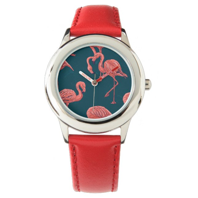 Living coral flamingo pattern watch (Front)