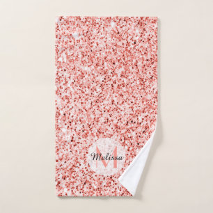 Living coral light glitter Sparkles Monogram Bath Towel Set