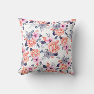 Living coral pink purple watercolor floral throw p cushion