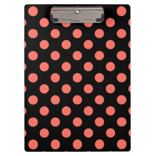 Living coral polka dots on black clipboard