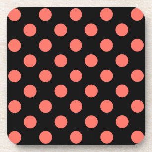 Living coral polka dots on black coaster