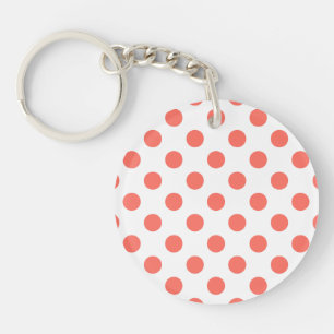Living coral polka dots on white key ring