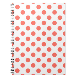 Living coral polka dots on white notebook