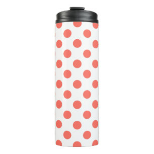 Living coral polka dots on white thermal tumbler
