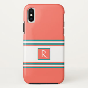 Living Coral Teal and White Monogram Elegant Case-Mate iPhone Case