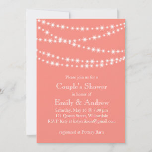 Living Coral Twinkle Lights Couple's Shower Invitation