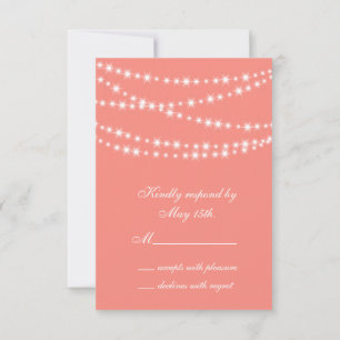 Living Coral Twinkle Lights RSVP Card