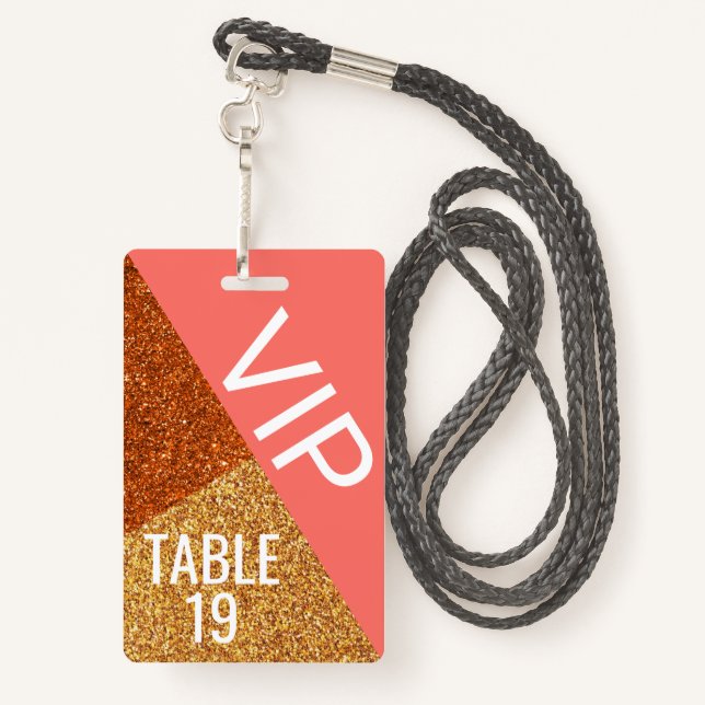 Living Coral Wedding VIP Creative Place Card ID Badge (Back with Lanyard)