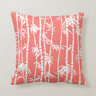 Living coral, white bamboo custom cushion