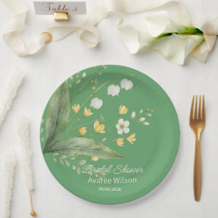 Living Green Yellow and White Flowers Shower Paper Plate