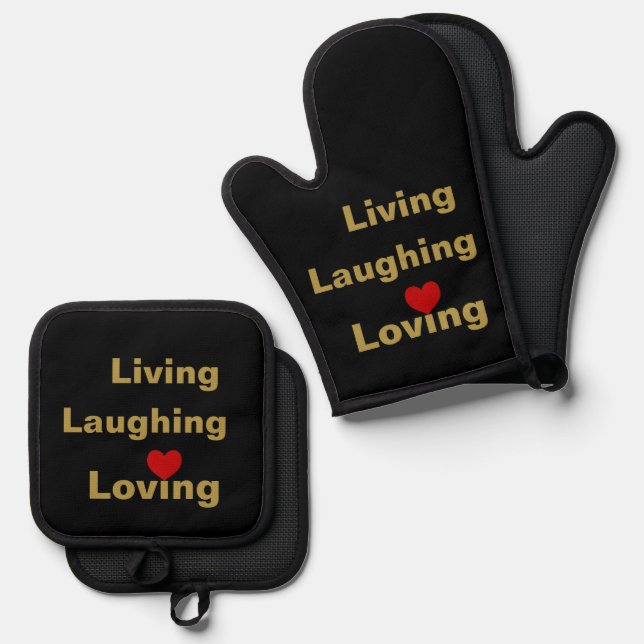 Living, Laughing, Loving Oven Mitt & Pot Holder Set (Front/Back)