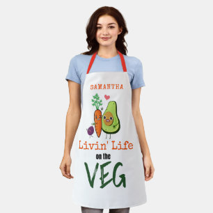 Living Life on the Veg Name Vegan Humor White Apron