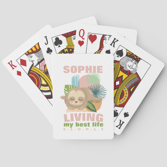 Living My Best Life Cute Sloth Funny Playing Cards (Back)