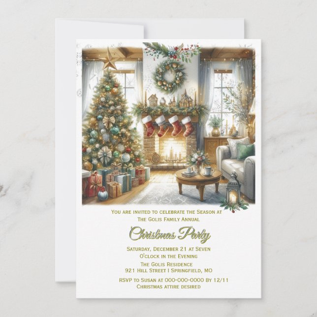 Living Room and Christmas Tree  Party   Invitation (Front)