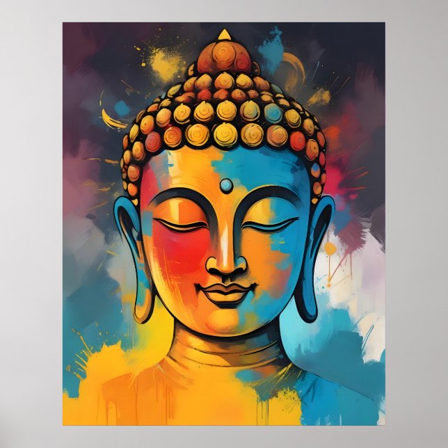 Living Room Colourful Abstract Buddha Painting Poster (Front)