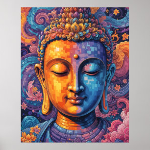 Living Room Colourful Abstract Buddha Pixel Art Poster