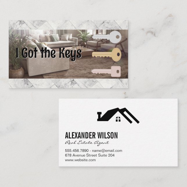 Living Room | House Keys | Realtor Logo Business Card (Front/Back)