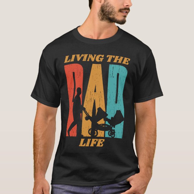 Living the Dad Life  Twins in Stroller Graphic T-Shirt (Front)