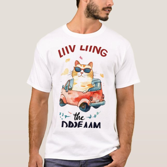 Living the Dream: Chubby Cat in Tiny Car - Waterco T-Shirt (Front)