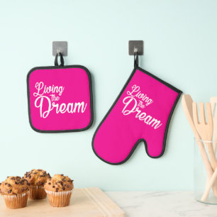 Living The Dream Inspirational Motivational Oven Mitt & Pot Holder Set