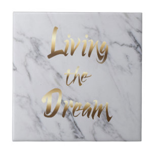 Living The Dream Inspiring Gold Typography Tile