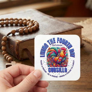 Living The Fourth Day Cursillo DeColores Rooster Square Sticker