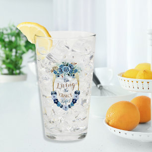  Living the Grace Life Elegant Blue Floral Gold  Glass