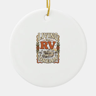 Living the RV Dream Vintage Camping Shirt Design_1 Ceramic Tree Decoration