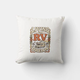 Living the RV Dream Vintage Camping Shirt Design_1 Cushion