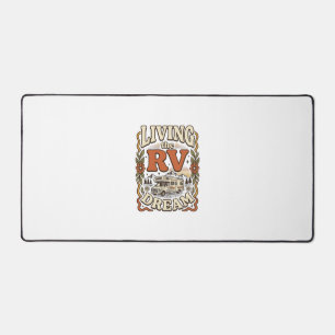 Living the RV Dream Vintage Camping Shirt Design_1 Desk Mat