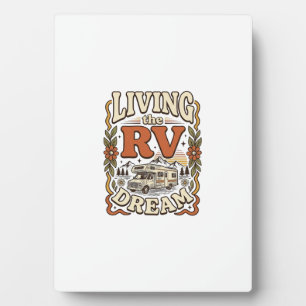 Living the RV Dream Vintage Camping Shirt Design_1 Plaque