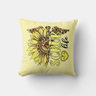 Living The Scrub Life Nurse Sunflower Leopard Nurs Cushion