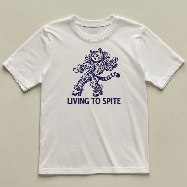 Living To Spite Funny Cat Illustrated T-Shirt (Creator Uploaded)