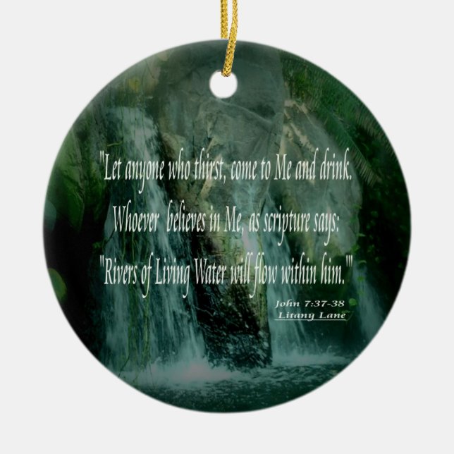 Living Waters - John 7:37-38 Ceramic Tree Decoration (Front)
