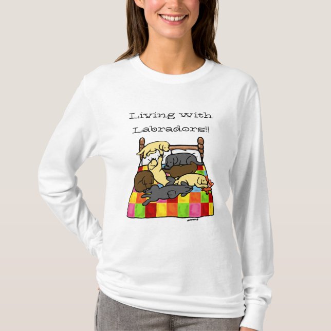 Living with Labradors Cartoon T-Shirt (Front)