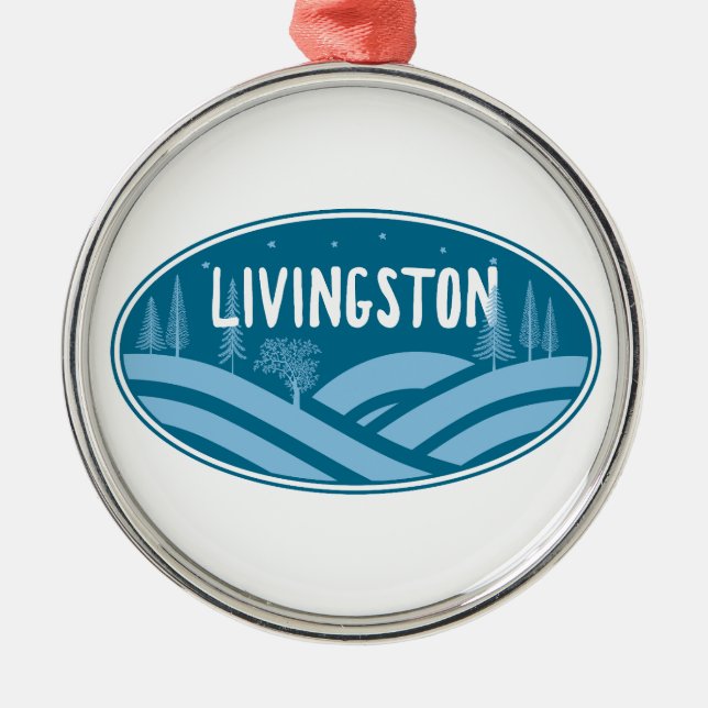 Livingston Montana Outdoors Metal Tree Decoration (Front)