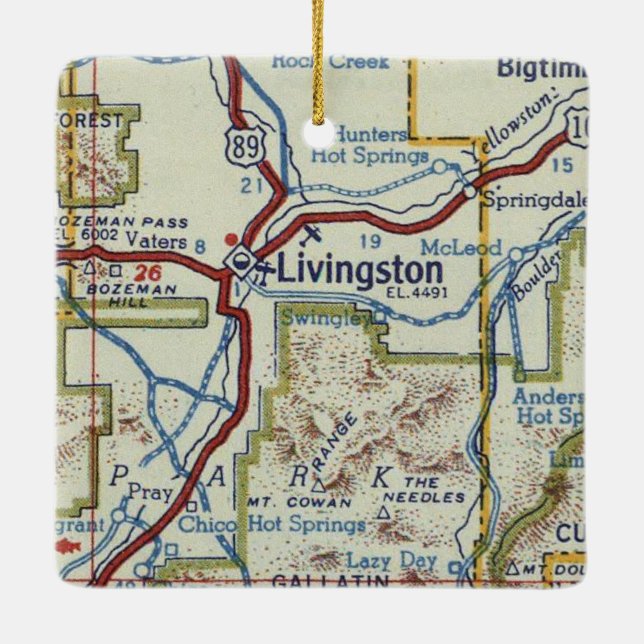 Livingston MT Vintage Map Ceramic Ornament (Back)
