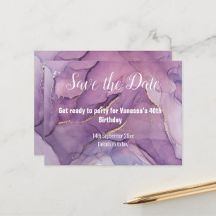 LIXE MARBLE ABSTRACT PURPLE ANNOUNCEMENT POSTCARD
