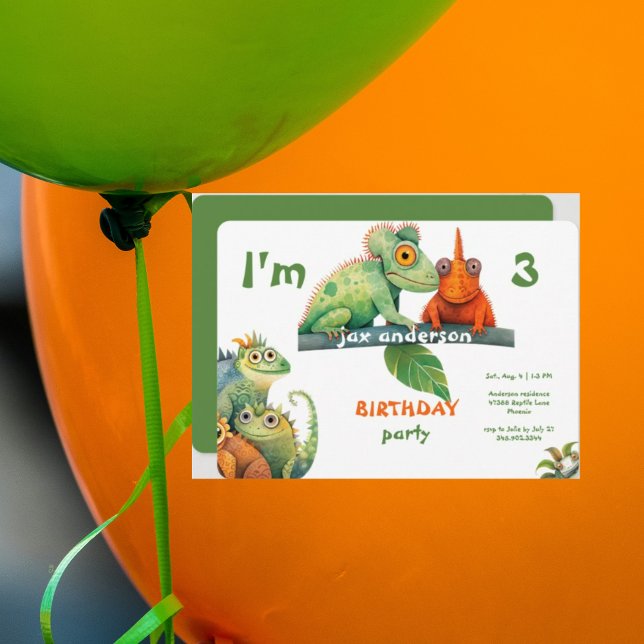 Lizard Colourful Birthday Party Invitation (Creator Uploaded)