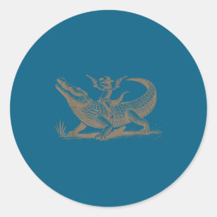 Lizard Cowboy Riding Crocodile Alligator Western A Classic Round Sticker