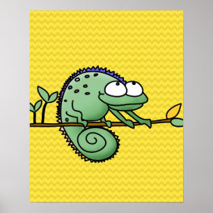Lizard Funny Cartoon Illustration Poster