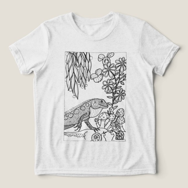 Lizard in fantasy landscape colouring Tri-Blend shirt (Design Front)
