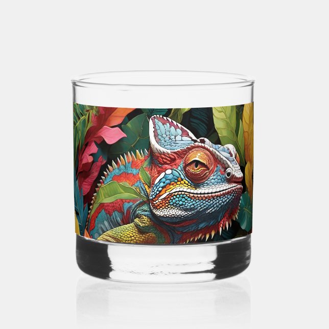 Lizard Leaves & Colour  Whiskey Glass  (Front)