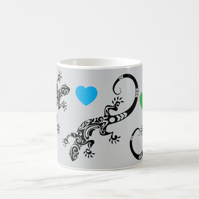 Lizard Lover Coffee Mug with Rainbow Hearts (Center)